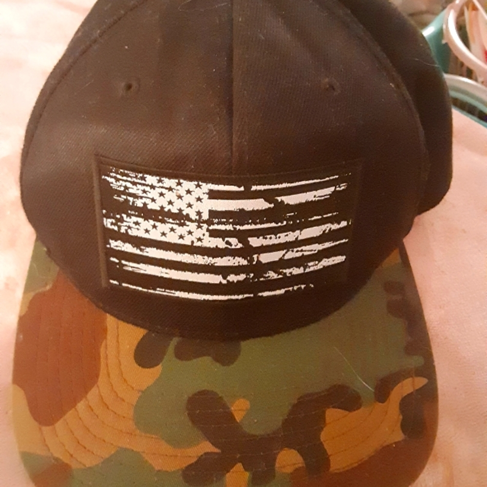 Mens Camo Brim Snapback with American Flag Patch on front